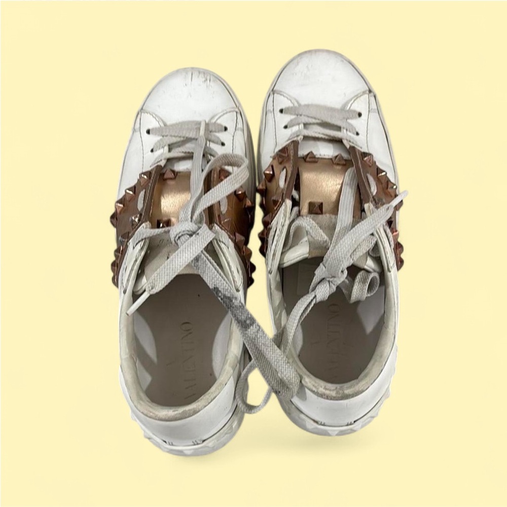 Valentino White Sneakers with Gold Studs